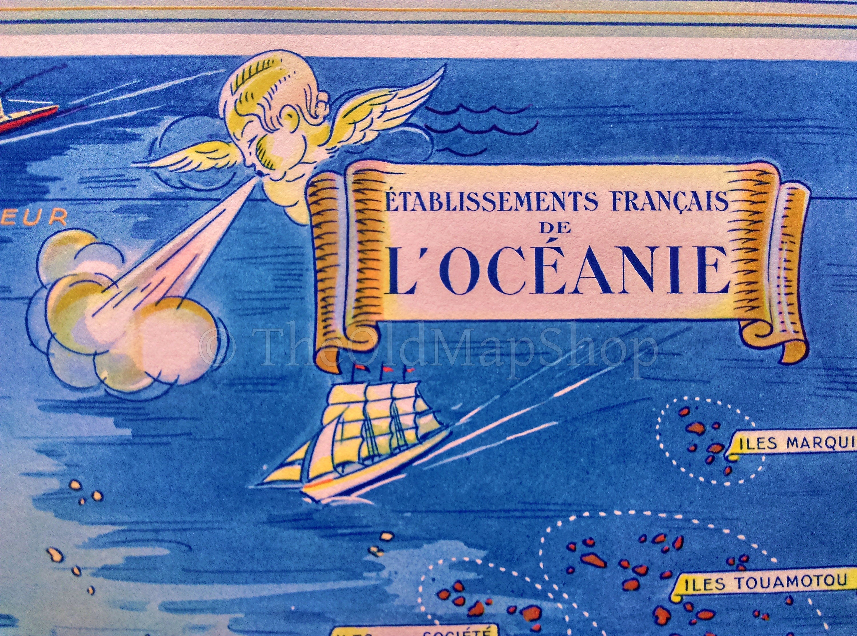 1939 Oceania, French Polynesia, New Caledonia, Vanuatu, Pictorial Map, Published in Paris by Neutroses-Vichy at Petit Jean.
