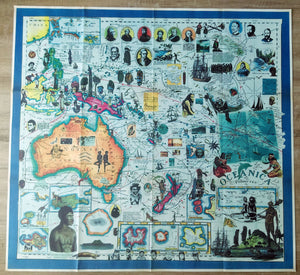 1986 Pictorial Map of Australia, New Zealand, Oceania, New Guinea by Hugo Pratt. Poster Map