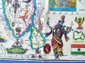 1986 Pictorial Map of India, Sri Lanka, Nepal, Pakistan, Tibet, Bhutan, Afghanistan, Bangladesh by Hugo Pratt. Poster Map