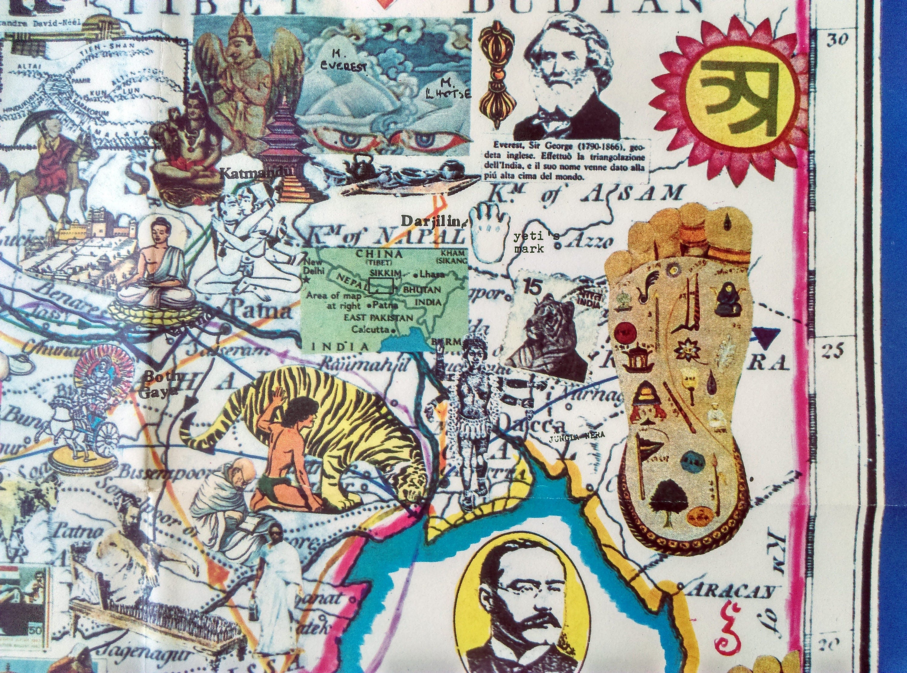 1986 Pictorial Map of India, Sri Lanka, Nepal, Pakistan, Tibet, Bhutan, Afghanistan, Bangladesh by Hugo Pratt. Poster Map