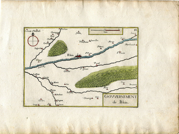 1634 Nicolas Tassin Antique Map Blois, Vineuil, Cellettes, Suevres, Bracieux, Loir et Cher, Centre, France
