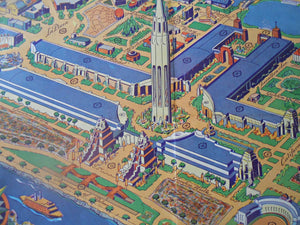 1940 Pictorial Map by Ruth Taylor, Treasure Island, San Francisco Bay, Golden Gate Bridge, International Exposition