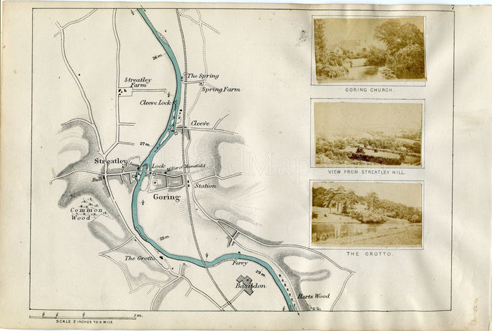 1873 Henry Taunt Antique Map, The River Thames, Cleeve, Goring, Streatley, Basildon, Oxfordshire