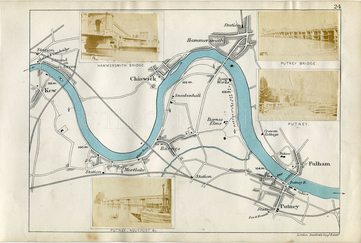 1873 Henry Taunt Antique Map, The River Thames, Oxford and Cambridge B ...