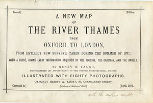 1873 Henry Taunt Antique Map, The River Thames, Bourne End, Cookham, Hedsor, Cliveden House, Berkshire, Buckinghamshire