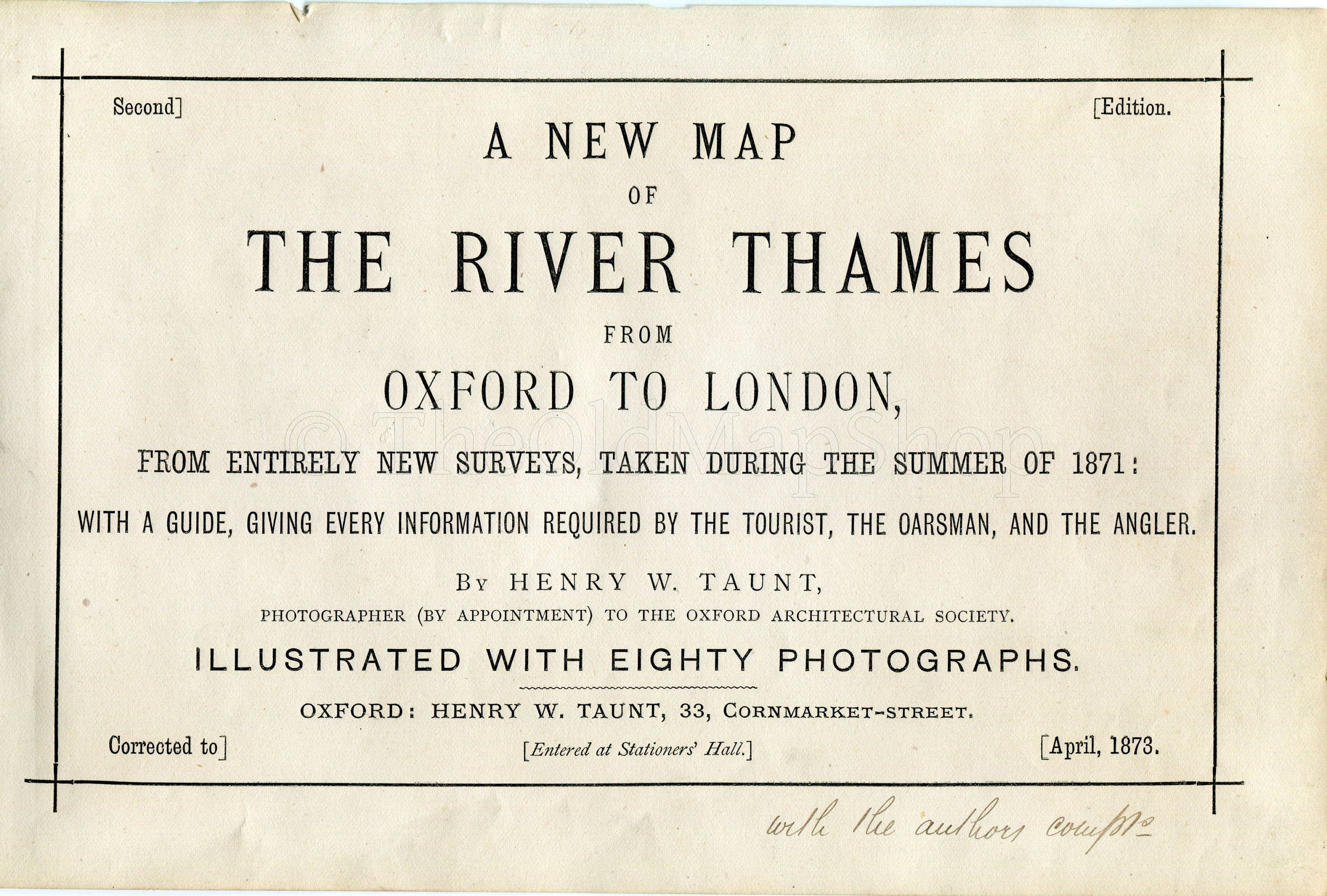 1873 Henry Taunt Antique Map, The River Thames, Wargrave, Shiplake, Bolney Court, Henley-on-Thames, Berkshire, Oxfordshire