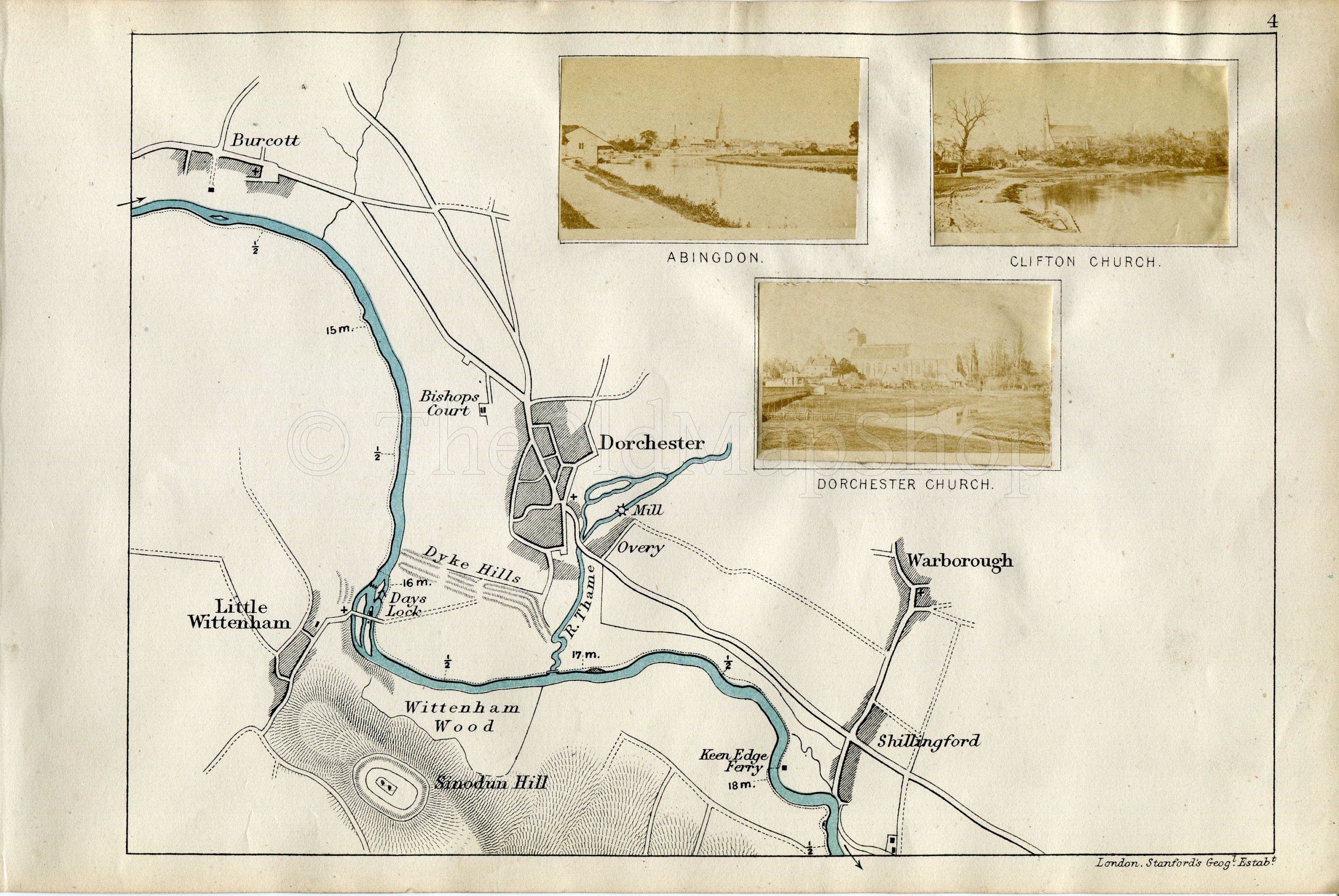 1873 Henry Taunt Antique Map, The River Thames, Burcot, Little Wittenham, Dorchester, Overy, Shillingford, Warborough, Oxfordshire