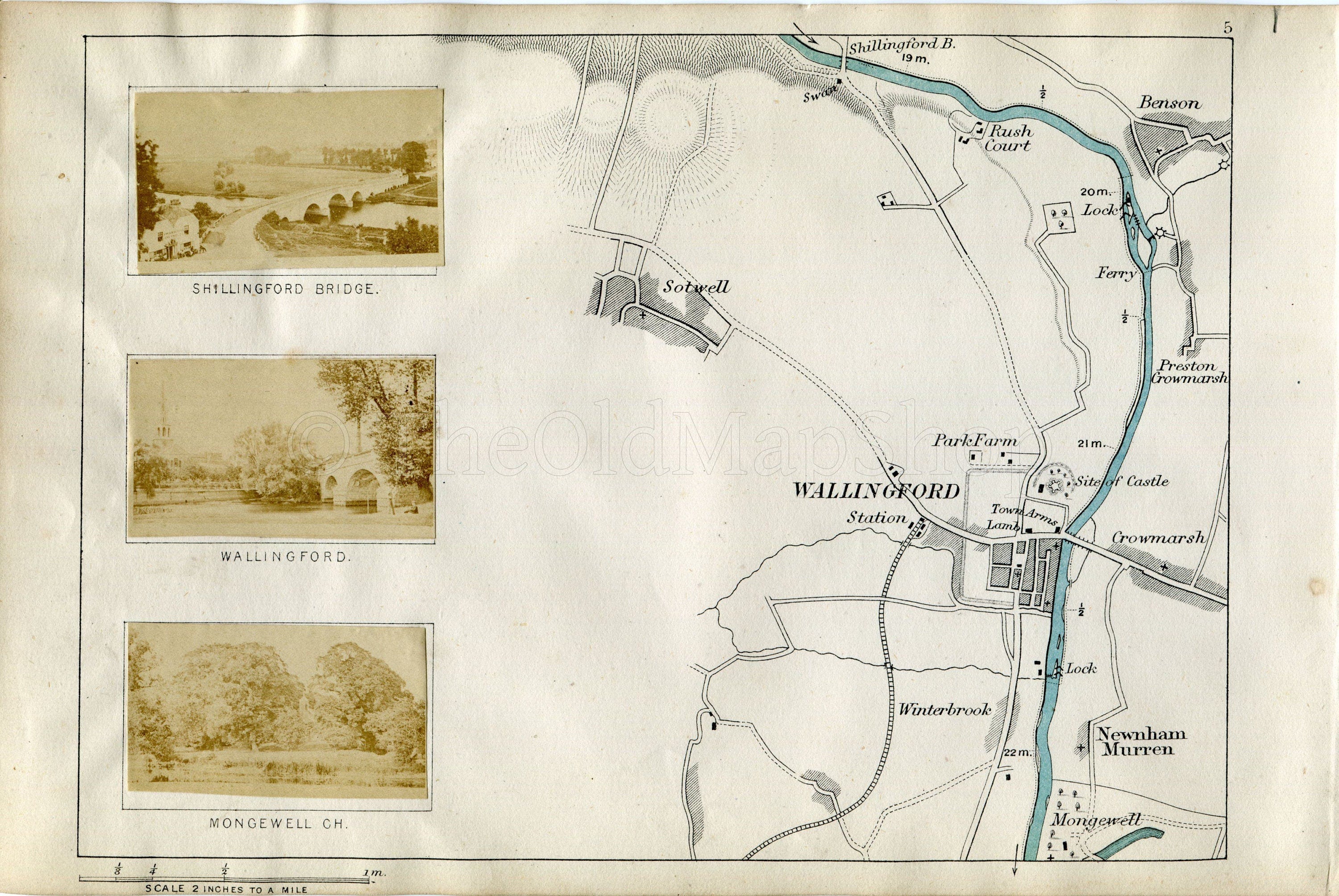 1873 Henry Taunt Antique Map, The River Thames, Shillingford Bridge, Benson, Preston Crowmarsh, Wallingford, Crowmarsh Gifford, Winterbrook
