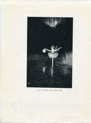 1921 Ida Rentoul Outhwaite Antique Fairy Print (Anne Crosses The Dark Pool) Vintage Book Plate, from The Enchanted Forest