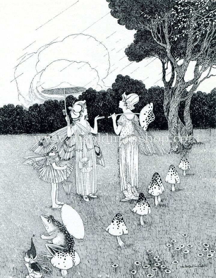 1921 Ida Rentoul Outhwaite Antique Fairy Print (Flower Frocks) Vintage Book Plate, from The Enchanted Forest