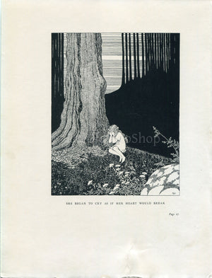 1922 Ida Rentoul Outhwaite Antique Fairy Print, She Began To Cry As If Her Heart Would Break, Book Plate, The Little Green Road to Fairyland
