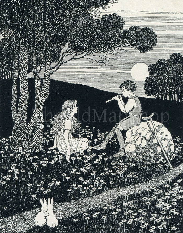 1922 Ida Rentoul Outhwaite Antique Fairy Print, Jasper Played A Little Wild Woodland Melody, Book Plate, The Little Green Road to Fairyland