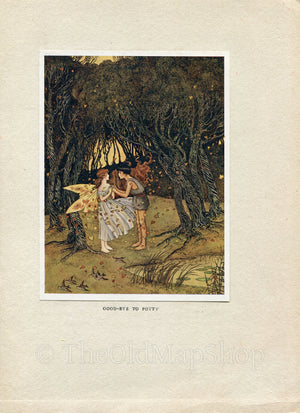 1921 Ida Rentoul Outhwaite Antique Fairy Print (Good-Bye to Potty) Vintage Book Plate, from The Enchanted Forest