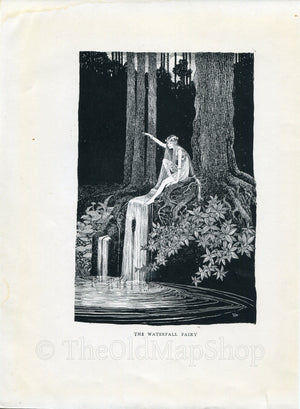 1921 Ida Rentoul Outhwaite Antique Fairy Print (The Waterfall Fairy) Vintage Book Plate, from The Enchanted Forest