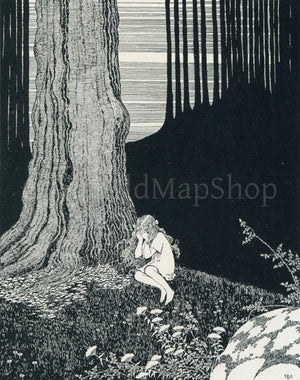 1922 Ida Rentoul Outhwaite Antique Fairy Print, She Began To Cry As If Her Heart Would Break, Book Plate, The Little Green Road to Fairyland