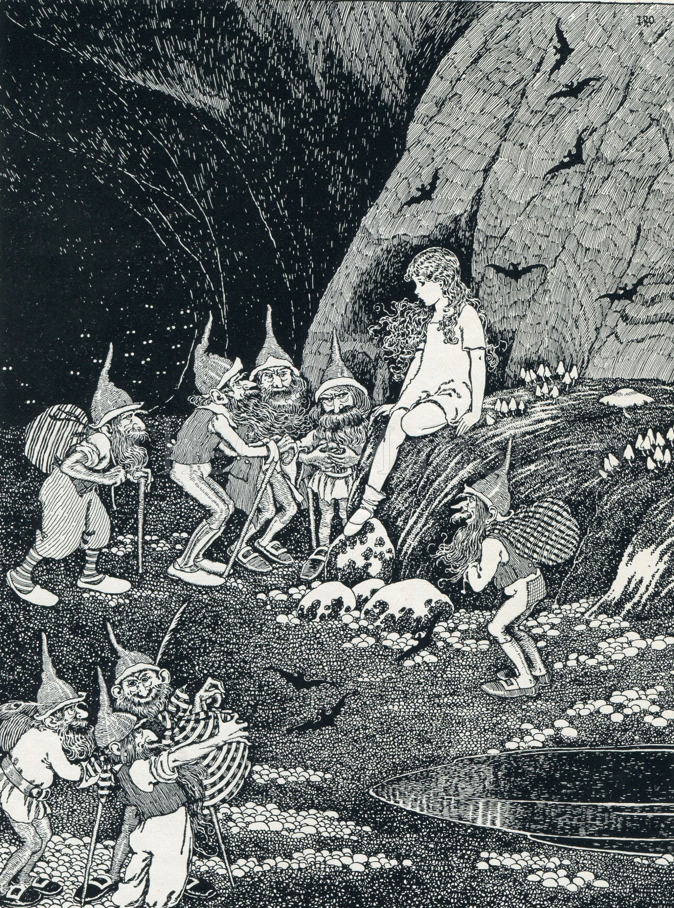 1922 Ida Rentoul Outhwaite Antique Fairy Print, Keep Her In Our Cavern For Our Queen, Book Plate, The Little Green Road to Fairyland