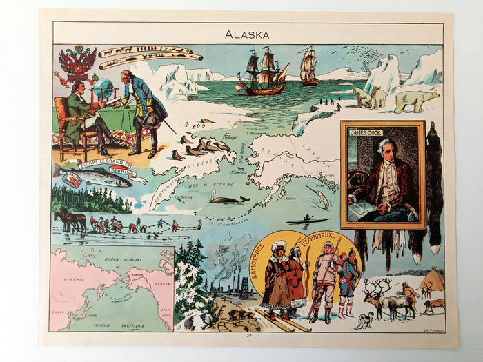 1948 Alaska Pictorial Map, Print by Joseph Porphyre Pinchon, Siberia, Canada, North America