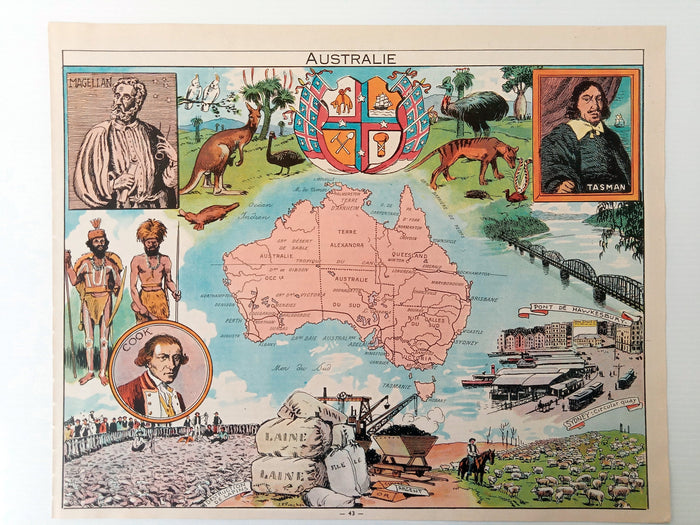 1948 Australia "Australie" Pictorial Map, Print by Joseph Porphyre Pinchon