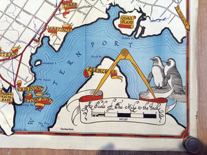 Very Rare c.1945 Mornington Peninsula Pictorial Map by Robert J. Amor Portsea, Sorrento Rye Rosebud Dromana Port Phillip Melbourne Australia