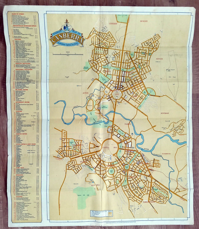 Rare 1955 Tourist Map of Canberra, City Plan, Australian Capital Territory, ACT, Australia, Pictorial