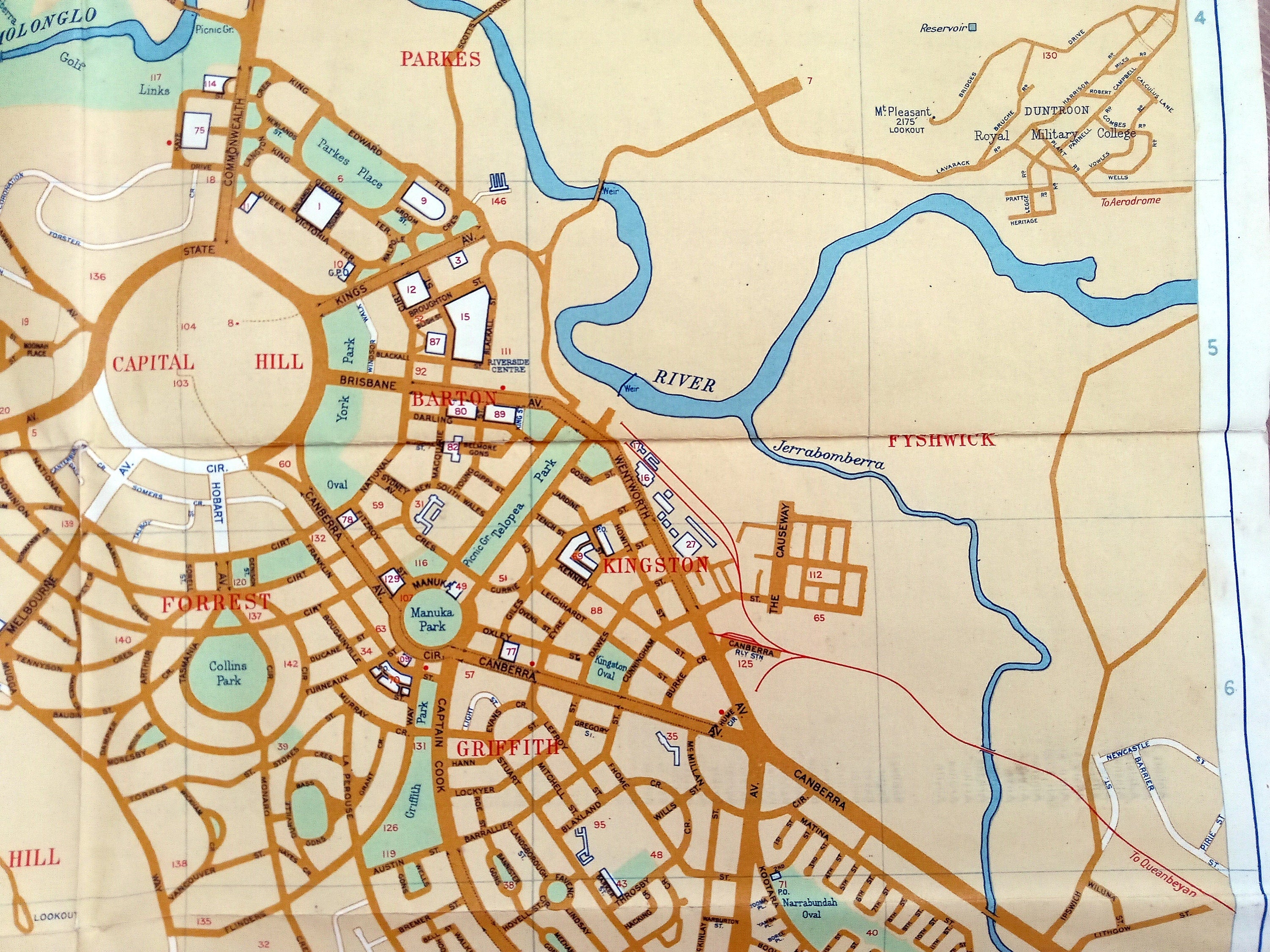 Rare 1955 Tourist Map of Canberra, City Plan, Australian Capital Territory, ACT, Australia, Pictorial