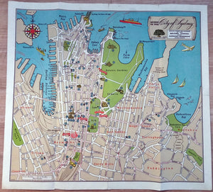 c.1945 Guide to the City of Sydney Pictorial Map Issued under the Auspices of the British Centre with Anthony Horderns Compliments Australia