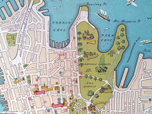 c.1944 City of Sydney Street Map. Pictorial Map. by David Jones Ltd, Australia