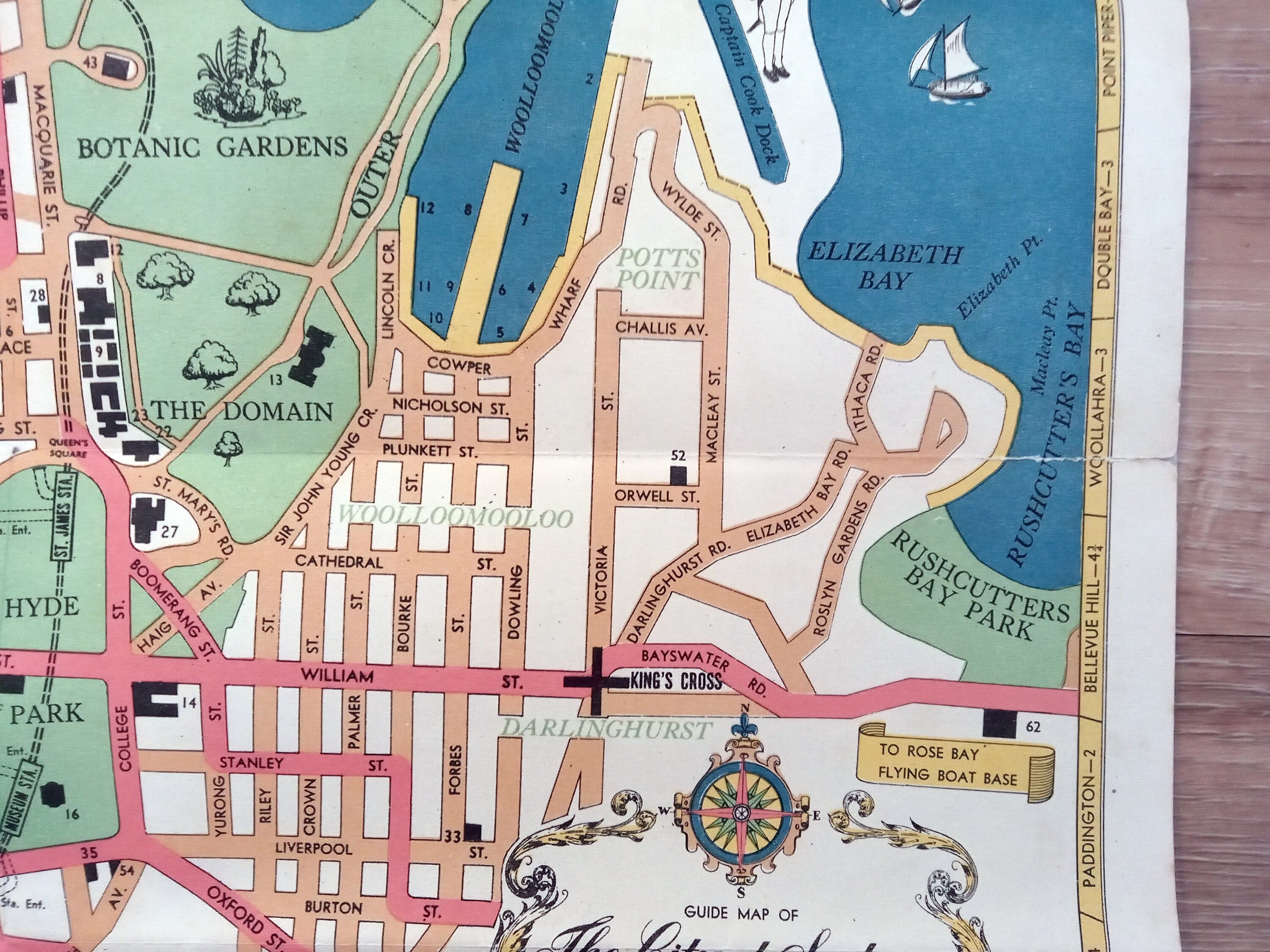 c.1957 Guide map of the City of Sydney including King's Cross. Pictorial Map by The N.S.W. Government Tourist Bureau, Australia