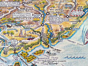 1996 South Gippsland, State of Victoria, Australia Pictorial Tourist Map Poster by David Clarke. Wilsons Promontory, Phillip & French Island