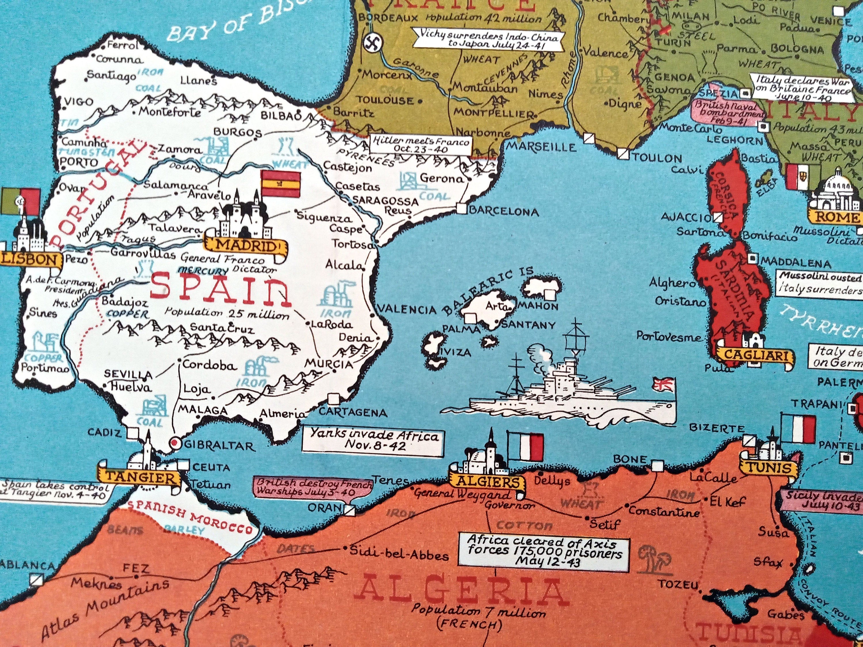1944 Date Events World War Pictorial Map by Stanley Turner. Published by Allyn and Bacon, Publishers of the Stull - Hatch Global Geographies