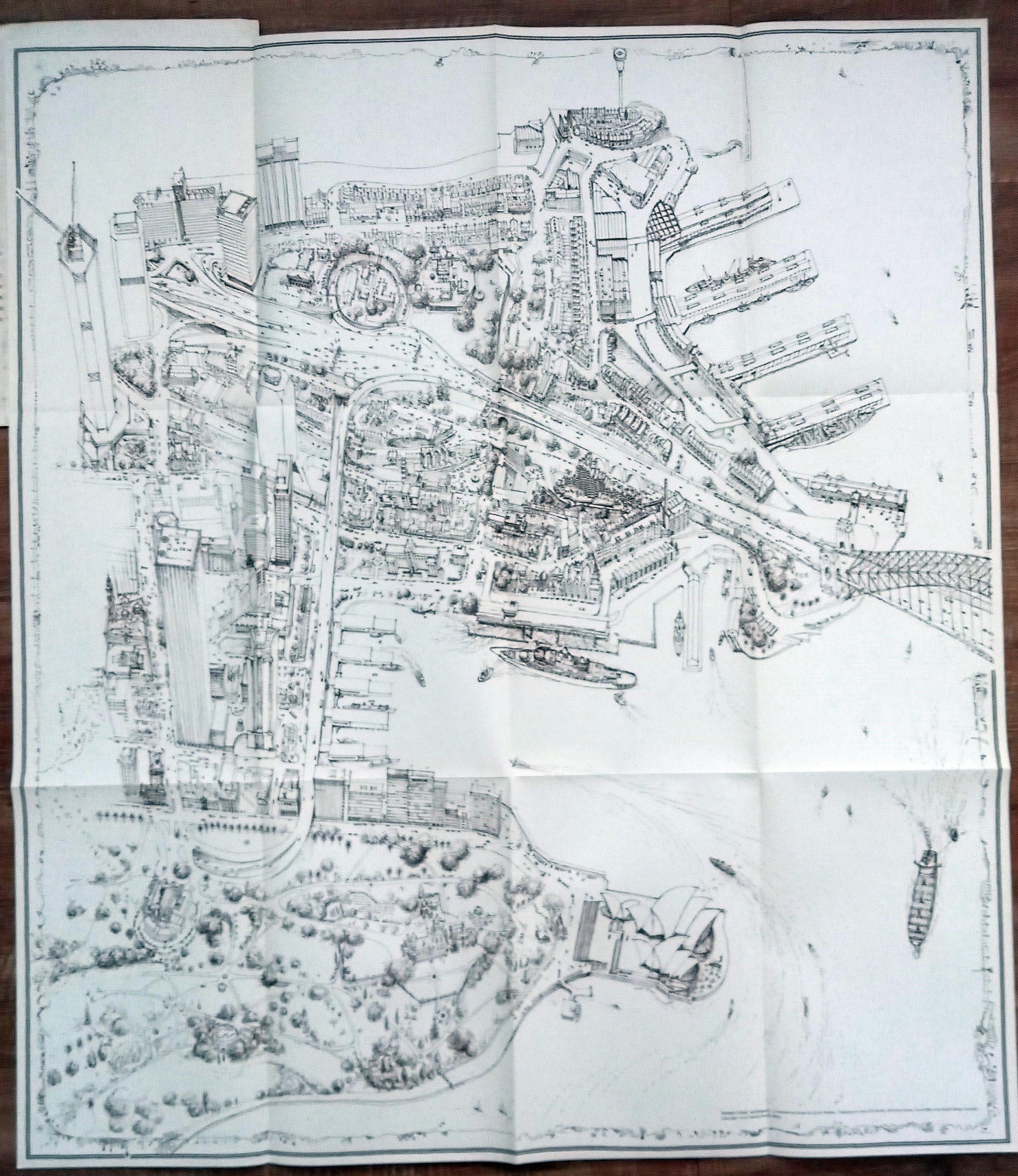 1981 Bird's-eye view, Pictorial Map of Sydney Cove showing Hotels, Restaurants and Places of Interest by Erwin Weber, Pacific Maps Australia