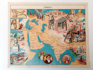 1948 Orient Pictorial Map, Print by Joseph Porphyre Pinchon. Iran, Persia, Afghanistan, India, Ceylon