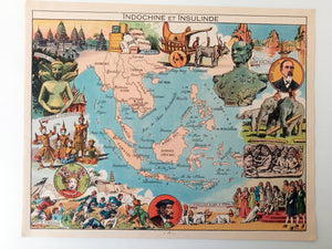1948 Malaysia, Indonesia, Vietnam, Philippines, Thailand, Burma "Indochine et Insulinde" Pictorial Map, Print by Joseph Porphyre Pinchon