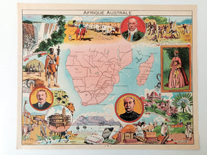 1948 South Africa "Afrique Australe" Pictorial Map, Print by Joseph Porphyre Pinchon, Rhodesia, Mozambique, Madagascar, Angola