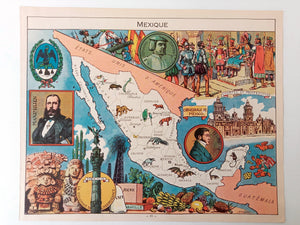 1948 Mexico "Mexique" Pictorial Map, Print by Joseph Porphyre Pinchon