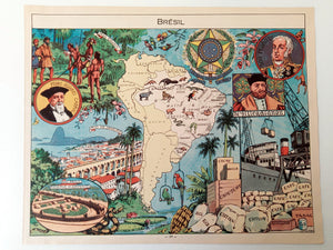 1948 Brazil, South America Pictorial Map, Print by Joseph Porphyre Pinchon