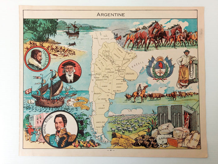 1948 Argentina "Argentine" South America Pictorial Map, Print by Joseph Porphyre Pinchon