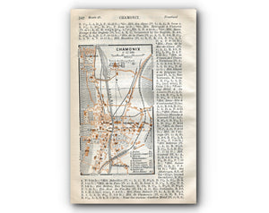 1914 Chamonix, South of France Town Plan, Antique Baedeker Map, Print