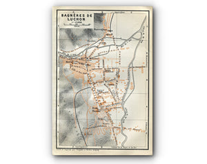 1914 Bagneres De Luchon, South of France Town Plan, Antique Baedeker Map, Print