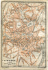 1914 Limoges, South of France Town Plan, Antique Baedeker Map, Print