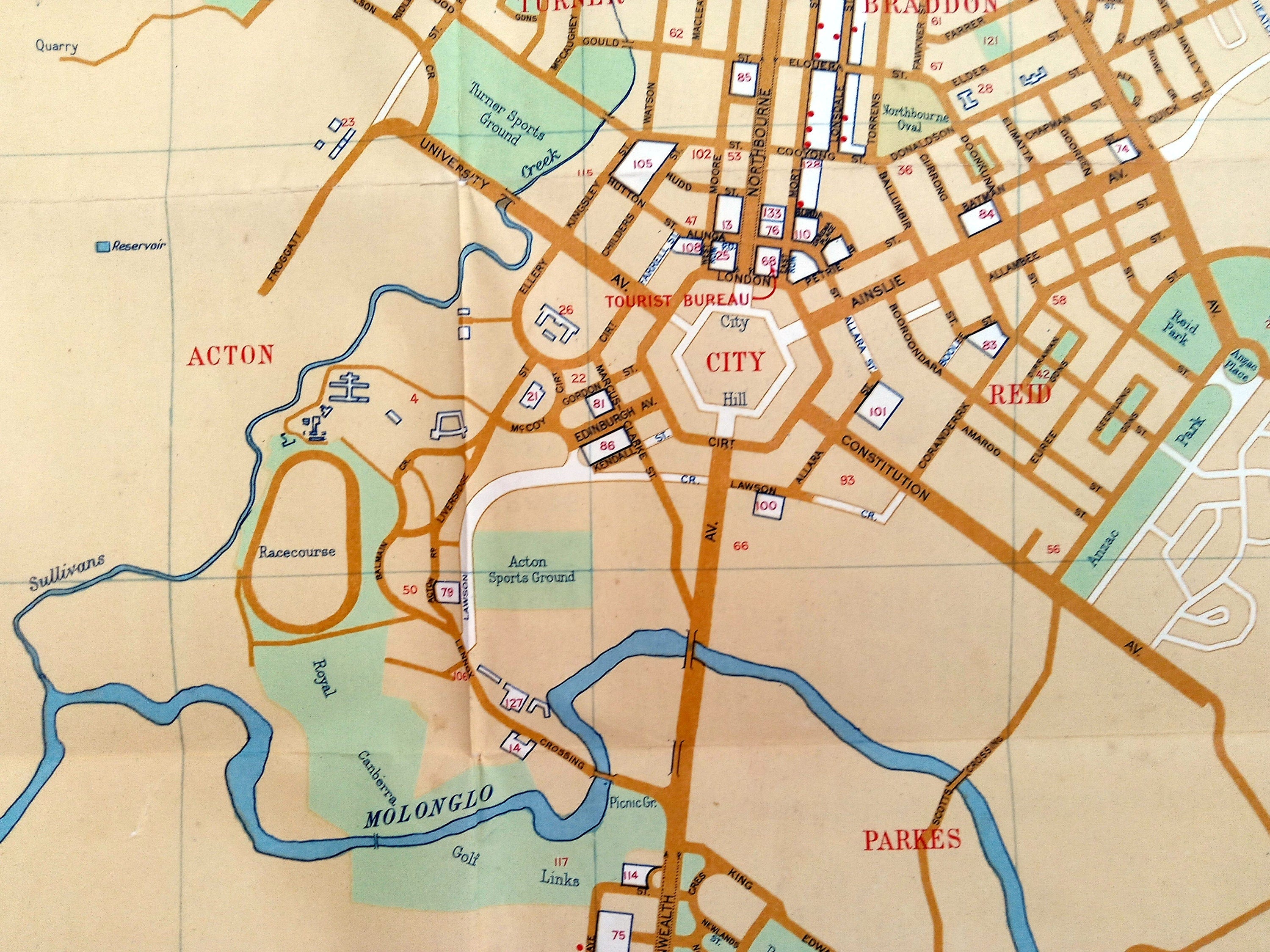 Rare 1955 Tourist Map of Canberra, City Plan, Australian Capital Territory, ACT, Australia, Pictorial