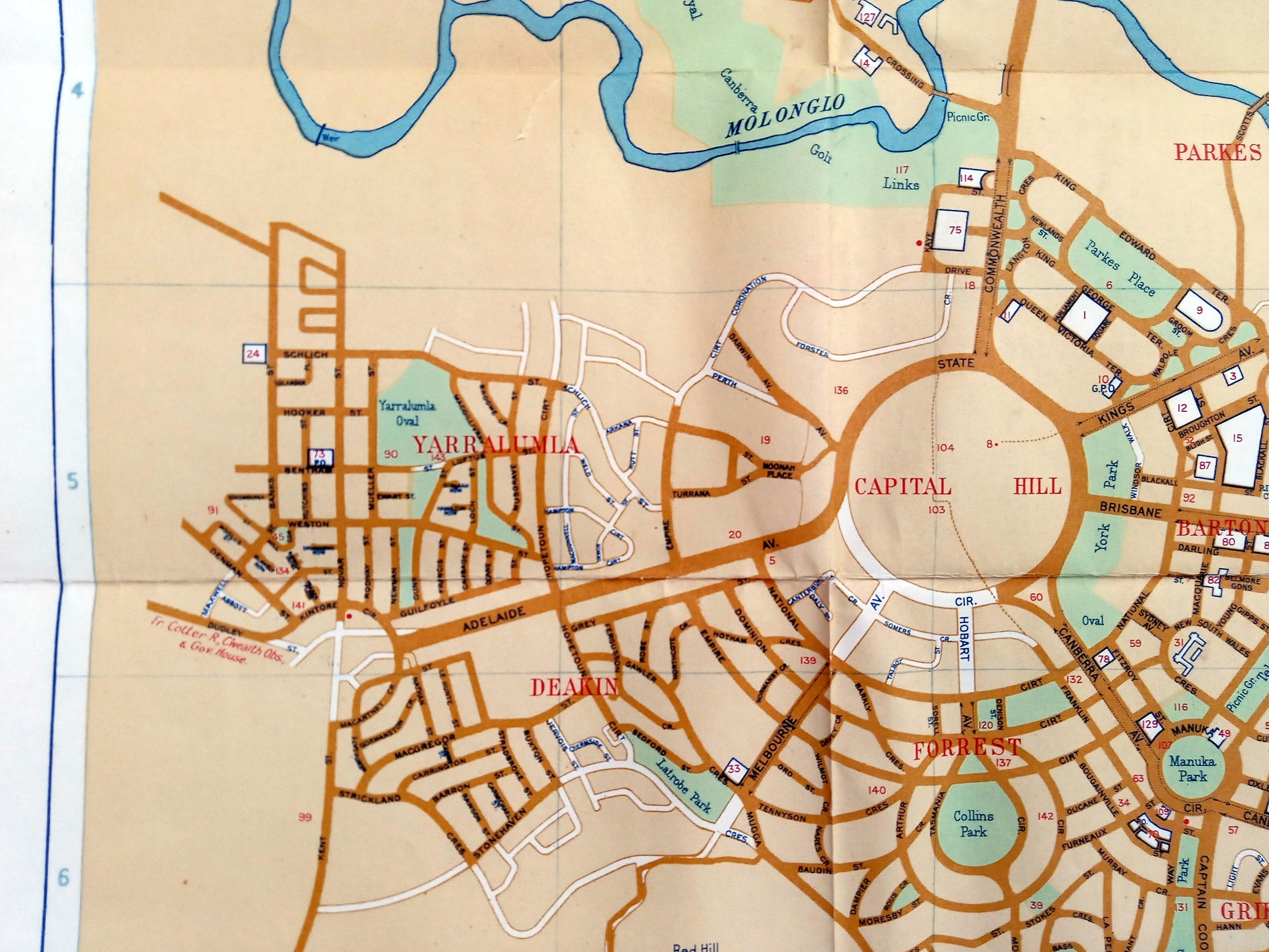 Rare 1955 Tourist Map of Canberra, City Plan, Australian Capital Territory, ACT, Australia, Pictorial
