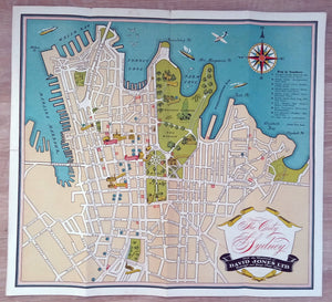 c.1944 City of Sydney Street Map. Pictorial Map. by David Jones Ltd, Australia