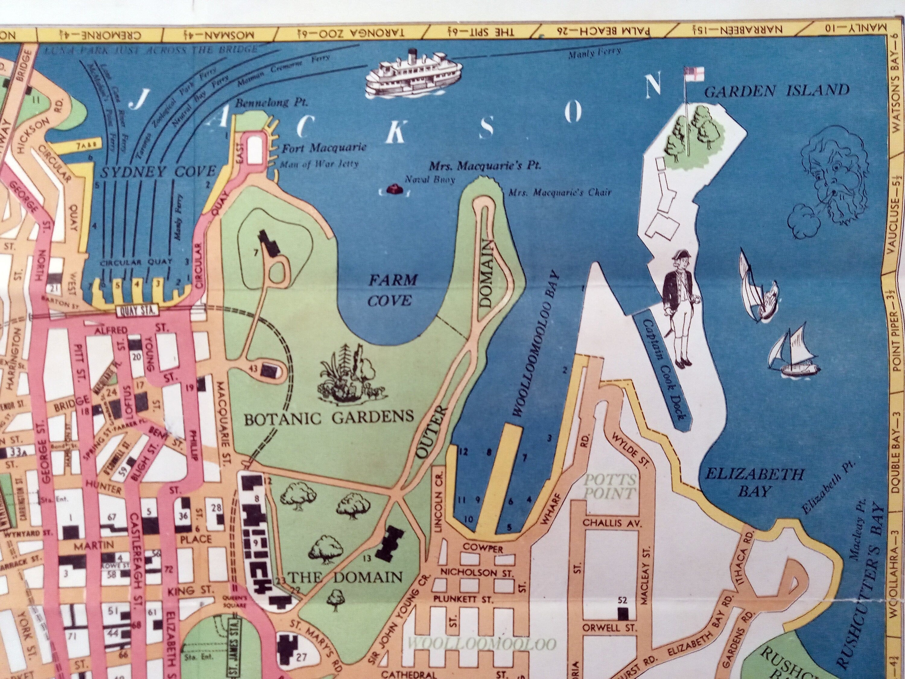 c.1957 Guide map of the City of Sydney including King's Cross. Pictorial Map by The N.S.W. Government Tourist Bureau, Australia
