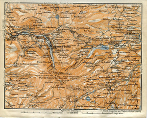 1914 Le Mont-Dore, La Bourboule, Chastreix, Chambon-sur-Lac, Murol, South of France, Antique Baedeker Map, Print