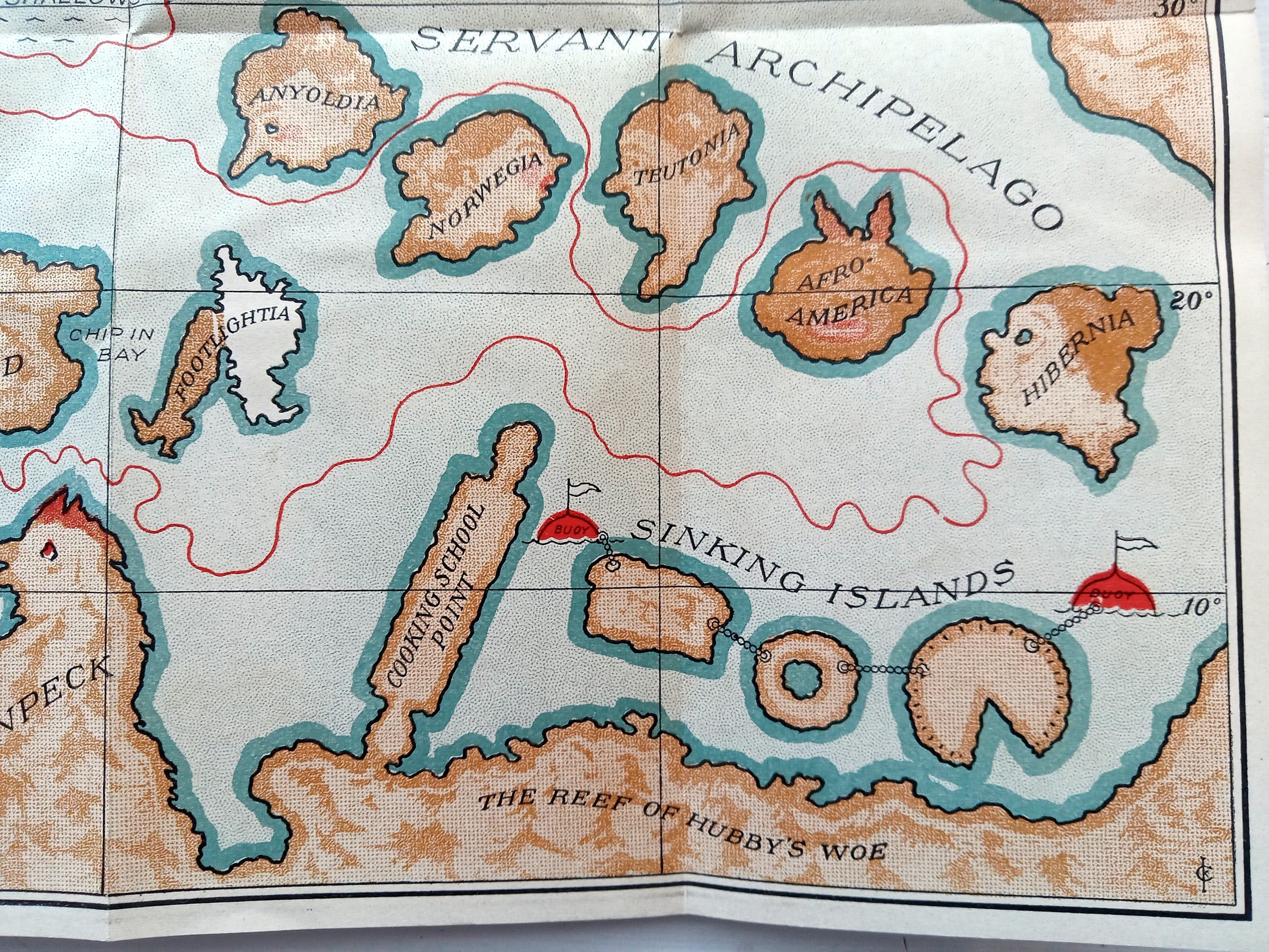 Rare 1906 Pictorial Allegorical Postcard Matrimony Map. A Safety Guide for those contemplating a trip on the Sea of Matrimony, Austen & Co 2