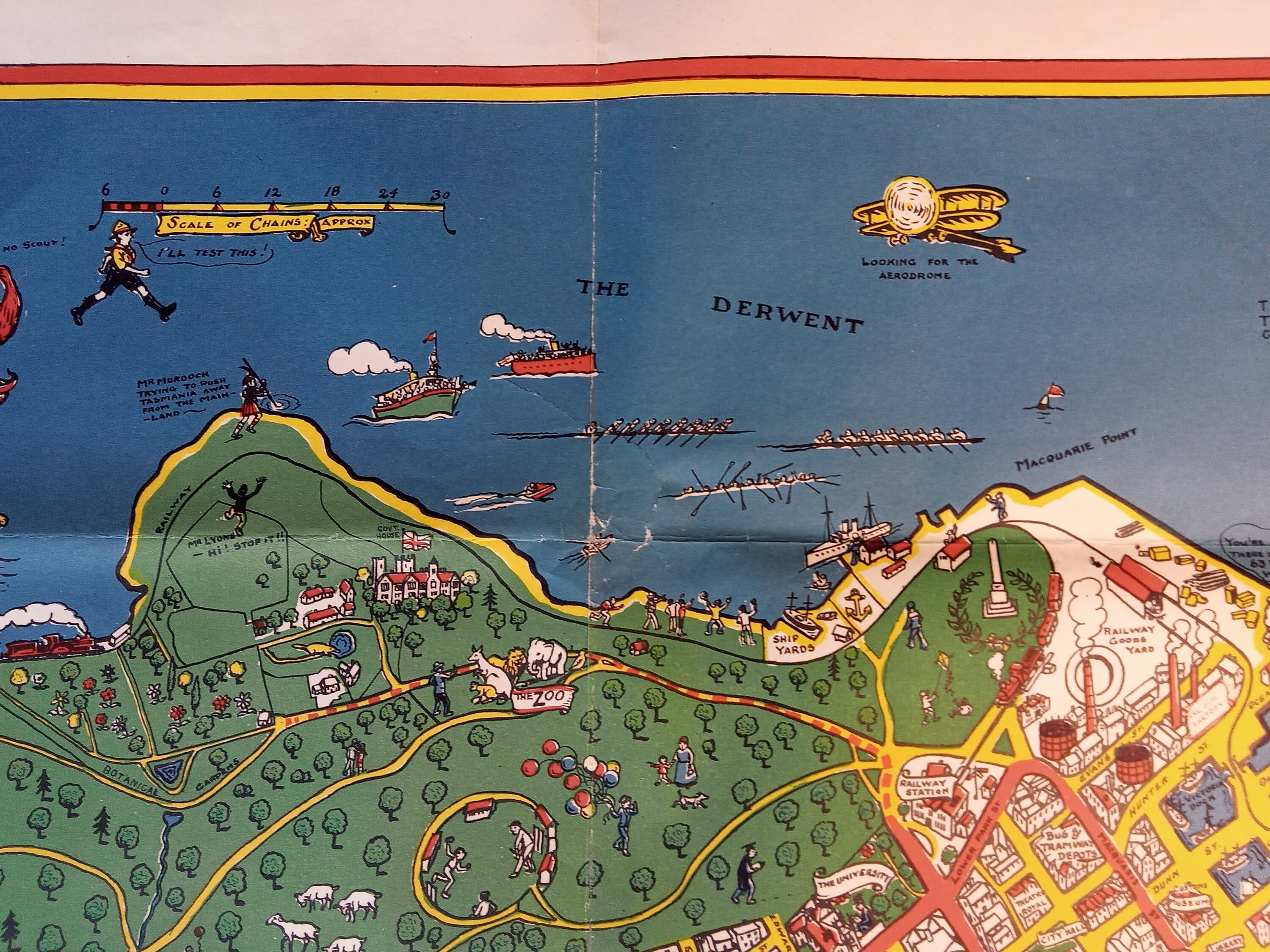 1927 Pictorial Map of the City of Hobart. Published by the Illustrated Tasmanian Mail. Hobart City Map, Tasmania