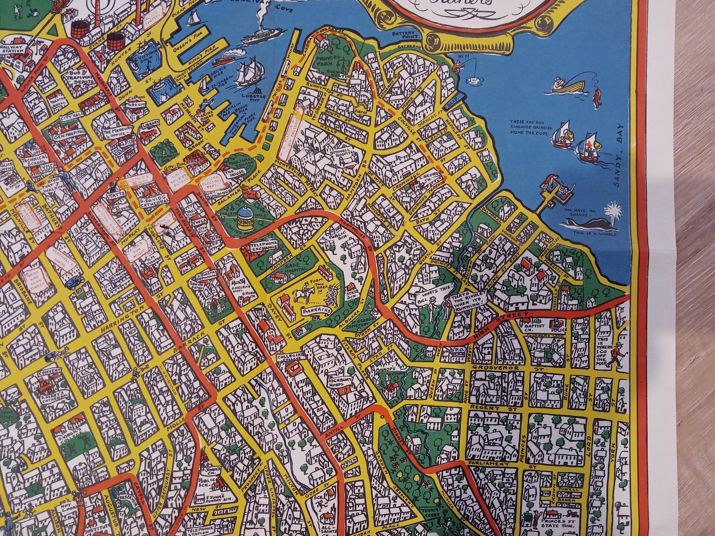1927 Pictorial Map of the City of Hobart. Published by the Illustrated Tasmanian Mail. Hobart City Map, Tasmania