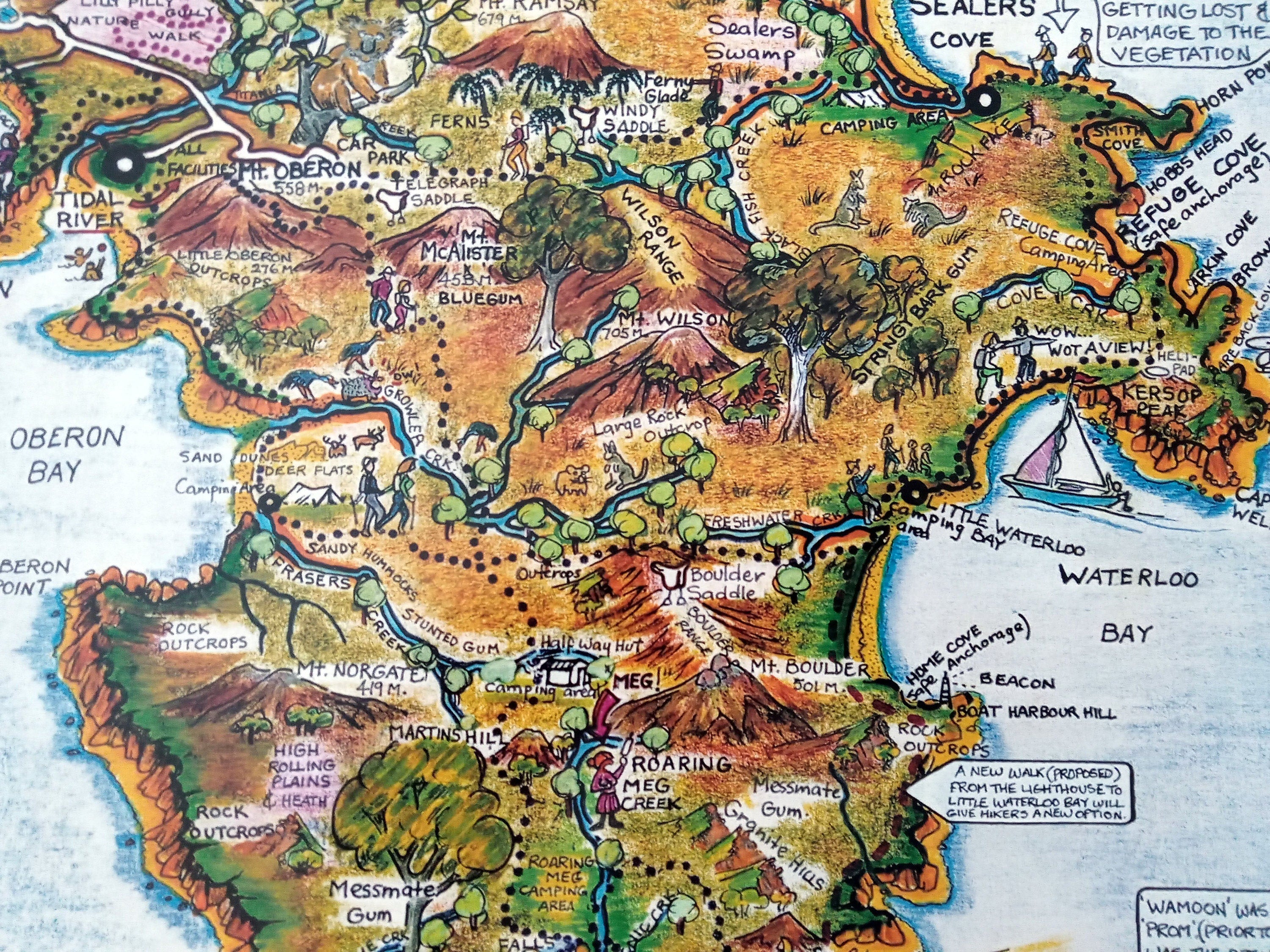 1998 Wilsons Promontory Pictorial Tourist Map, Poster by David Clarke. Victoria Australia