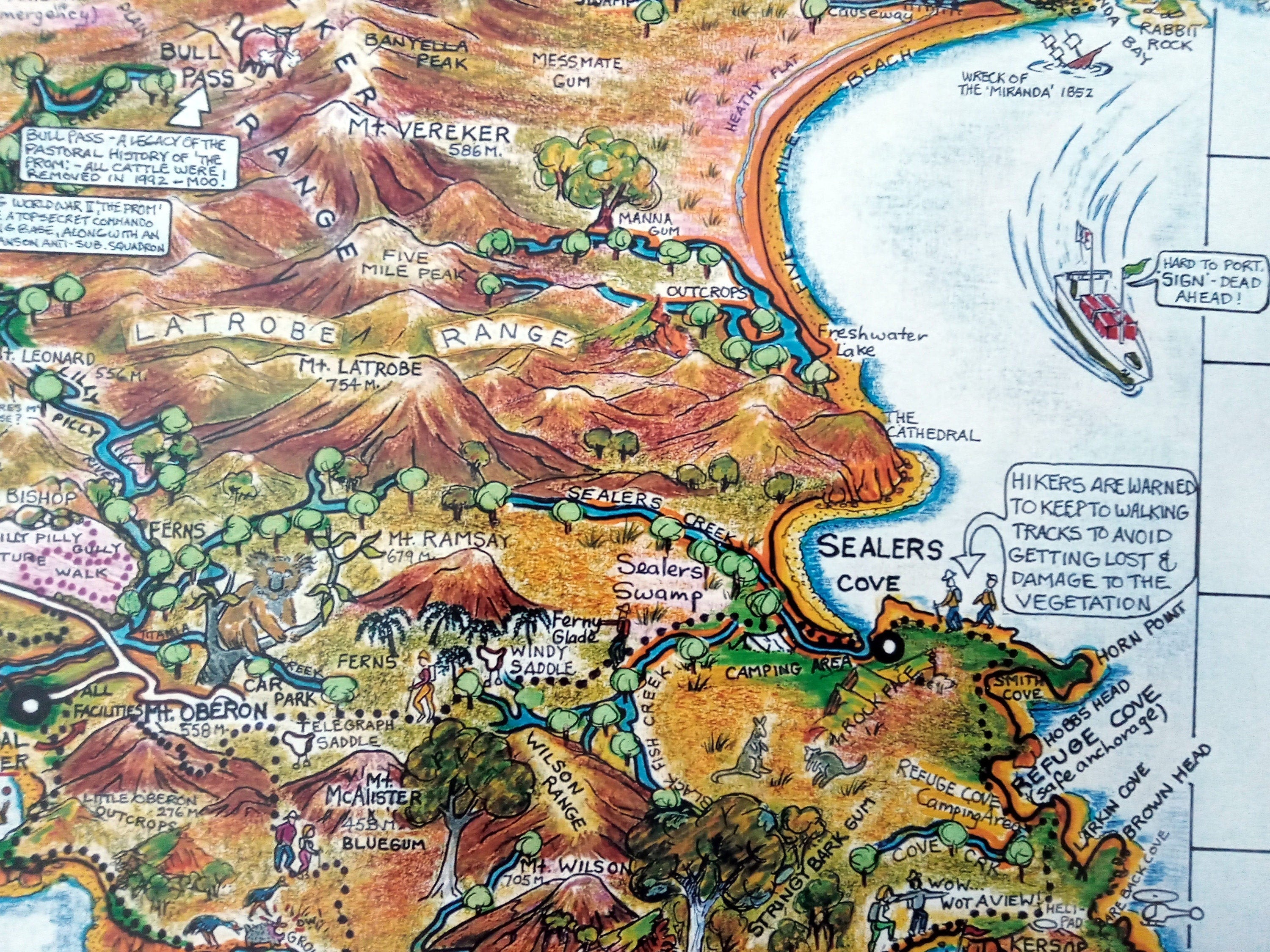 1998 Wilsons Promontory Pictorial Tourist Map, Poster by David Clarke. Victoria Australia